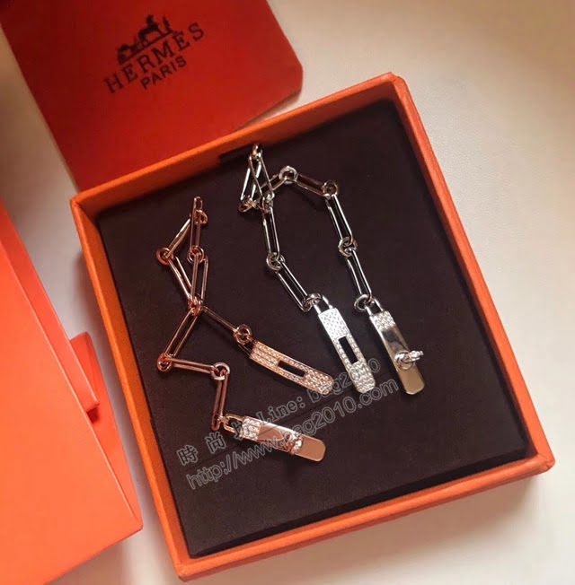 Hermes首飾品 愛馬仕高端定制頂級Ag925純銀女款手鏈 Hermes滿鑽Kelly手鏈  zgh1522